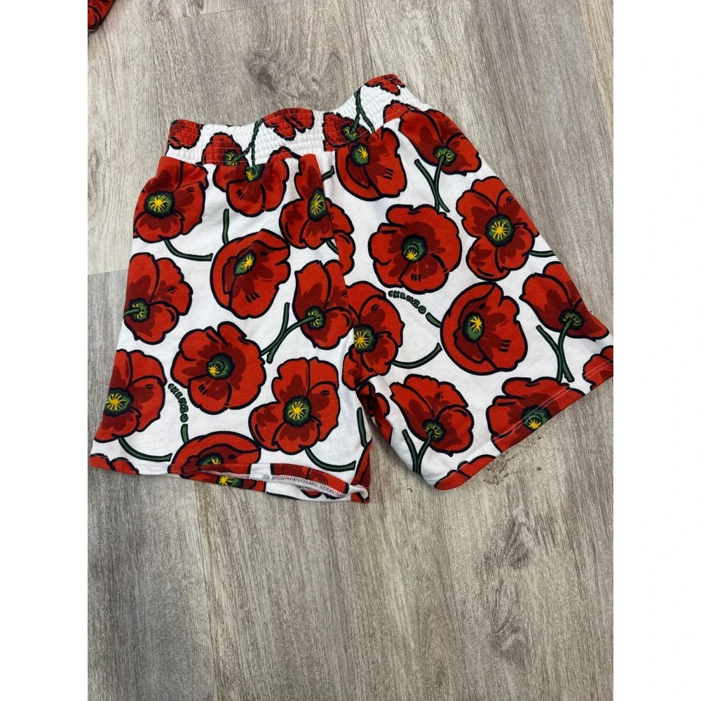 Kenzo Kids Red Poppy Floral Sweatshirt‎ and Shorts 2-Piece Set White Red 7/8